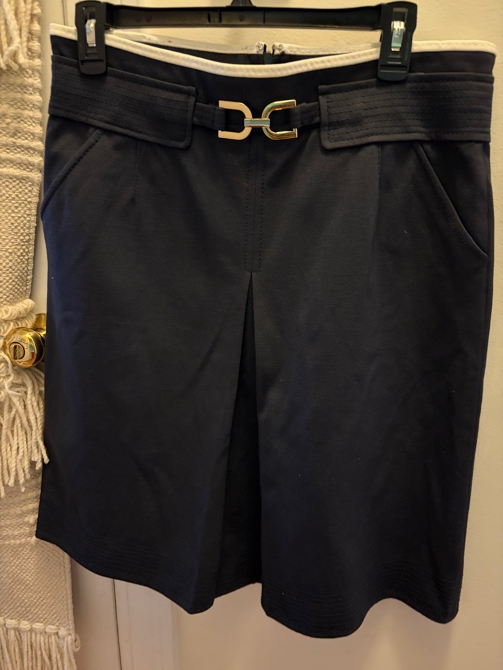Black Women's Tailored knit skirt with Gold Accent